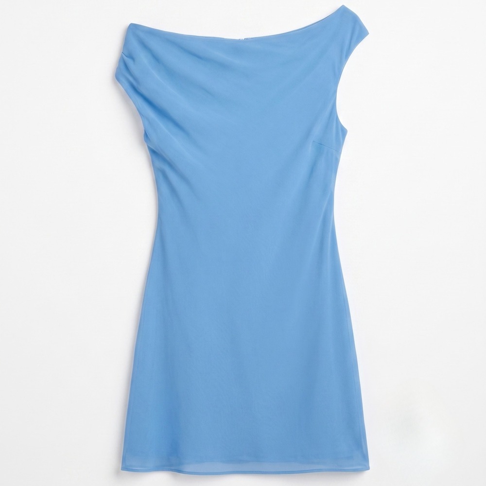 Reformation Cowl Neck Sleeveless Mini Dress Womens Size 8 Blue Crepe Sustainable - Picture 3 of 14